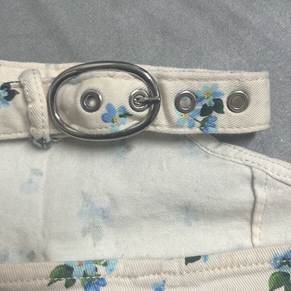 Revolve Weworewhat Ivory Blue Floral Cut Out Belted Mini Denim Skirt Large NWT - Picture 6 of 15